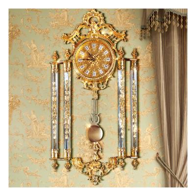 China Creative Style Design Crystal Brass Clock Large Wall Clock Home Decor Antique Roman Clock Decoration for sale