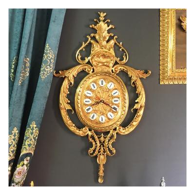 China Vintage Style Gold Brass Pendulum Clock Design Wall Clock Antique European Luxury Home Decor Wall Clock for sale