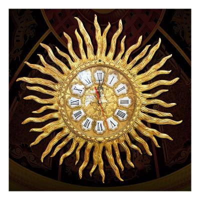 China Antique Golden Luxury Cabinet Home Improvement Wall Clock Brass Sunflower Style Wall Clock TV Clock for sale