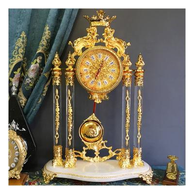 China Calendars living room decoration table clock brass gold crystal design suitable for hotel party gifts for sale