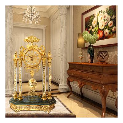 China Luxury Electronic Silent Modern Quartz Movement Clock Calendars Golden Desk Decor Home Grandfather Clock for sale