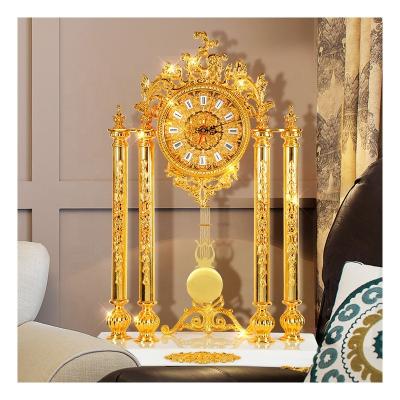 China European Court design brass pendulum clock home creative golden clock table calendars for sale