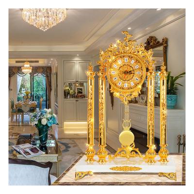 China Retro Style Design Office Desk Home Improvement European Creative Golden Clock Silent Brass Calendars Floor Clock for sale