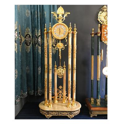 China Antique Golden Quartz Movement Home Grandfather Clock Home Decoration Hotel Villa Jade Style Electronic Clock Floor Clock for sale