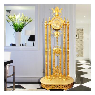 China Antique European Crystal Artwork Home Furnishing Decoration Floor Clock Home Decor Brass Gold Grandfather Clock for sale