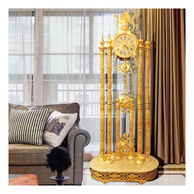 China Home Improvement Luxury Jade Quality Brass Floor Clock Gold Home Improvement Antique Style Decor Living Room Grandfather Clock for sale