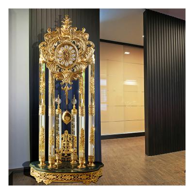 China Antique European style grandfather clock craft villa hall decoration brass gold floor clock for sale