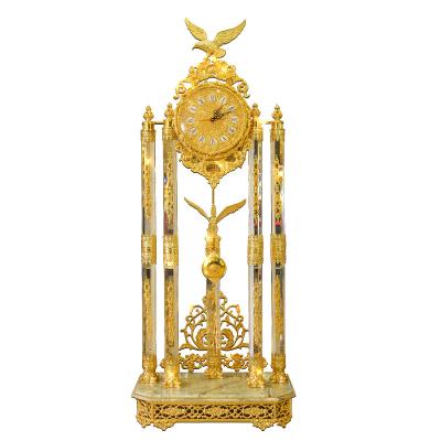 China Antique Style Grandfather Clock Gold Brass Luxury Crystal Design Villa Hall Floor Medieval Clock for sale