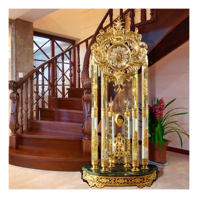 China Antique style suitable for villa decoration grandfather clock pendulum clock gold silent movement for sale