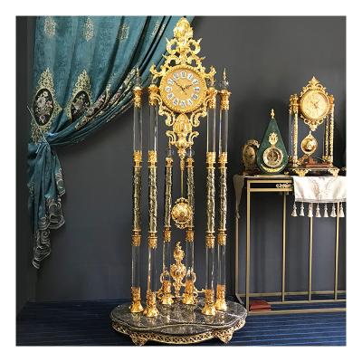 China Luxury Gold Luxury Crystal Custom Club Club Clock Villa Design Living Room Floor Clock Retro Style Grandfather Clock for sale