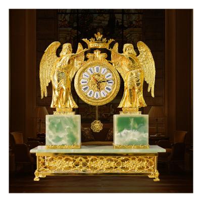 China Creative Home Angel Custom Clock European Grandfather Clock Desktop Radio Gold Clock for sale