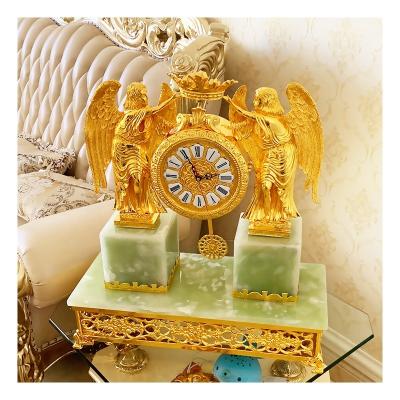 China Golden Living Room Angel Custom Clock Brass European Decorative Clock Villa Supply Brass Desk for sale