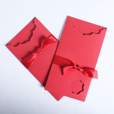 China Wholesale Customized Business Envelope China Color Design Wedding Invitation Envelopes With Silk Ribbon for sale