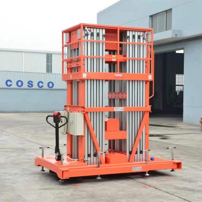 China Construction Work 12m Aluminum Alloy Lift Mast Aerial Portable Electric Vertical Manlift Aerial Work Platform for sale