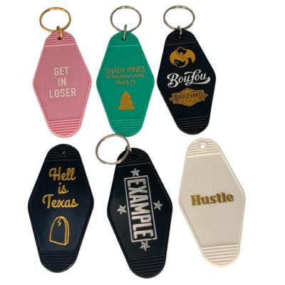 China Vintage White Motel Room Logo Key Tag Plastic Waterproof Acrylic Keychains Customized Key Chain for sale