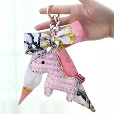 China Wholesale Silk Crystal Little Pony Horse Bowknot Key Chain Women Souvenir Gifts Promotion Scarves Bag Charm Pendant for sale