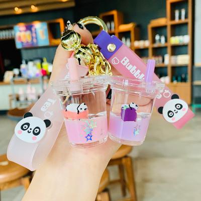 China Soft Mini Beverage Milk Tea Drinks Cup Durable Cute Resin PVC Bracelet Acrylic Liquid Key Chain for sale