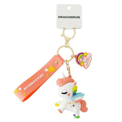 China Soft Cartoon Girls Gift Pink White Horse Blue Car Durable Key Chain Cute 3D Unicorn Keychain Cute PVC 3D Unicorn Keychain for sale