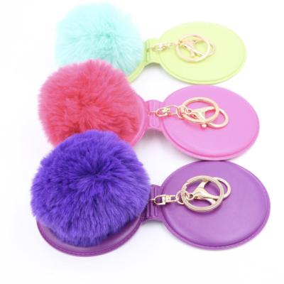 China Wholesale cheap luxury fluffy mirror pom mirror big fur round shape heart 8cm heart chain for sale