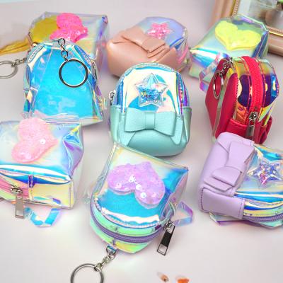 China Girly Mini Storage Bag Pendant Key Chain Kids Bag Earphone Bag Key Chain Purse Coin Purse Creative Cute Cartoon Leather Round Silver for sale