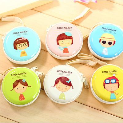 China Handy Earphone Cable Cartoon Mini Round Zipper Wallet Children Purse Coin Purse Tinplate Main Bag for sale