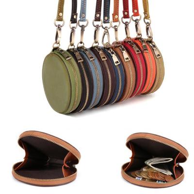 China Custom Mini Coin Purse Round Pocket Real Leather Money PU Lipstick Storage Bag Around Zipper Bracelet Wallet Key Chain Wallet Women for sale