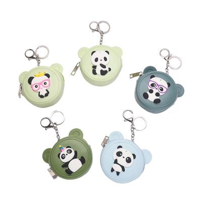 China 3D panda logo car PVC silicone key chain waterproof custom cute soft rubber coin purse pocket key chain for sale