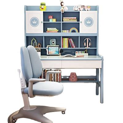 China Environmental Material Modern Wholesale Blue Pink Solid Wood Ergonomic Kids Study Table And Desk for sale