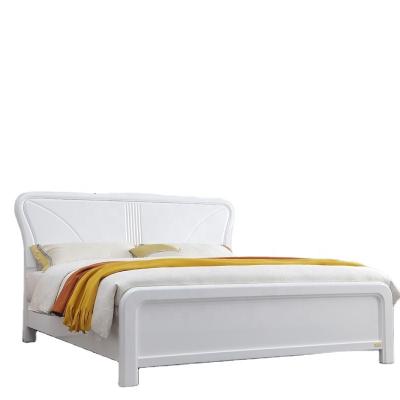 China Minimalist 2022 Modern Simple Bedroom Furniture King Size White Solid Wood Bed for sale