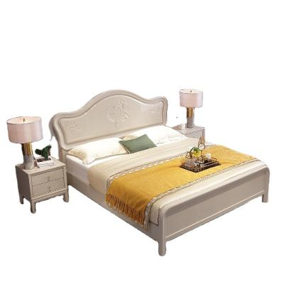 China Minimalist luxury bedroom set king queen size solid wood bed grey European wooden bed for sale