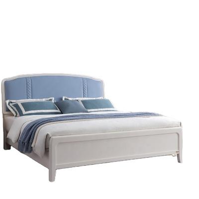 China Minimalist 2022 Modern Simple Style Bedroom Furniture Sky Blue and White Bed Solid Wood Bed for sale