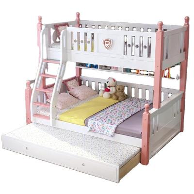 China High-quality Modern Girls Bedroom Furniture White And Pink Kids Bunk Bed With Slide for sale