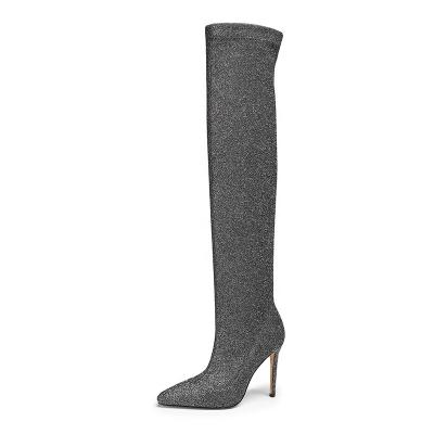 China Fashion Round Thin Fashion Thigh High Glitter Fabric 10cm Stretch Boots for sale