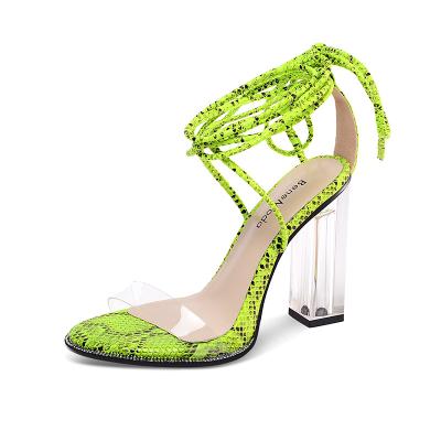 China Cushioning glass heel 10 cm high heel sexy ladies tie sandals designer sandals women famous brands for sale