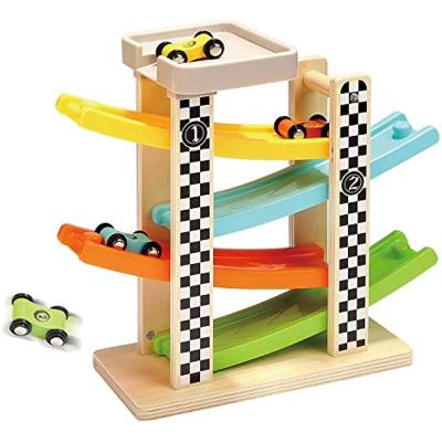 China Toy THUNDER CUT Toddler Educational Toys For 1 2 Year Old Boy And Girl Gifts Wooden Race Track Car Ramp Racers With 4 Mini Car for sale