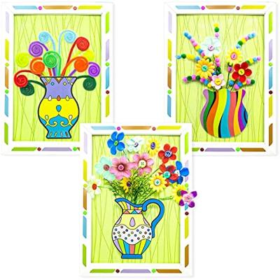 China Paper THUNDER BREAK 3 Pack Art and Craft for Kids, Handmade 3D Flower Picture Frame DIY Button Bouquet Kits Art Craft Kits for sale