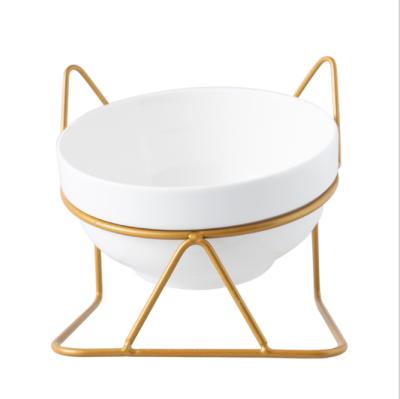 China 2021 Stable Sustainable Non-slip Customize Logo Pet Feeding Ceramic Cat Bowl Raised Pet Feeder for sale