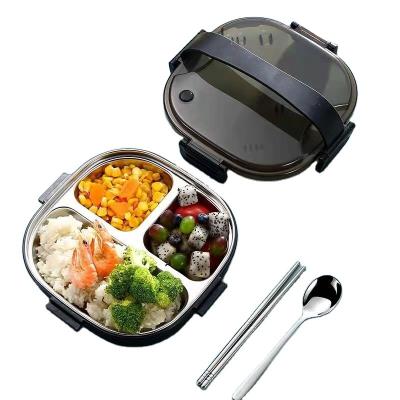 China Sustainable Factory Direct 304 Stainless Steel Heat Preservation Three Lattice Bento Lunch Box for sale