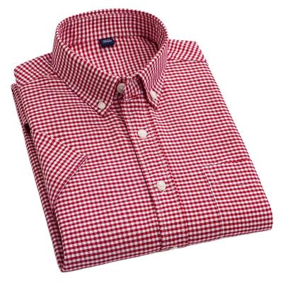 China New Men's Summer Korean Casual Anti-Wrinkle Oxford Cotton Check Shirt Half-Sleeved Shirt for sale