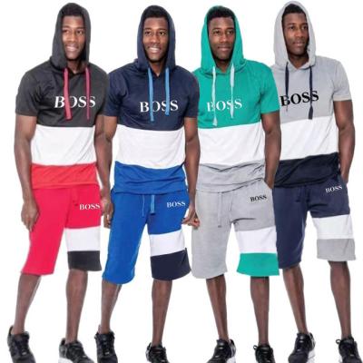 China Wholesale new style QUICK DRY spliced ​​hooded men's T-shirt shorts set gym jogging set summer custom men's outdoor sports for sale