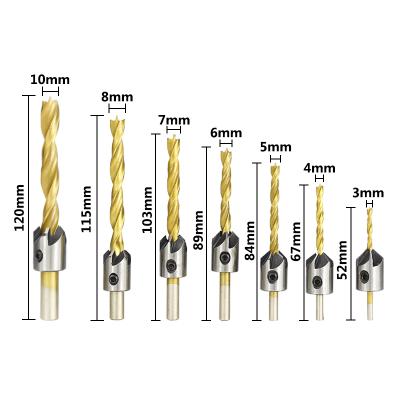 China 4pcs/7pcs HSS 3-10mm Countersink Drill Bit Set Wood Titanium Coated Drill Bit With Hex Key Chamfer Drill Bit JYD-drill-5 for sale