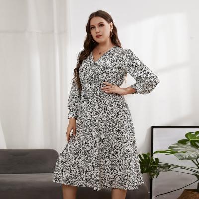 China 2022 New Arrival Viable Women's Long Sleeve V Neck Floral Plus Size Boho A Line Long Dress OEM ODM Ladies Dresses for sale