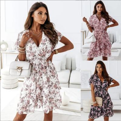 China Anti-wrinkle Custom Design Summer Women's Beach Printed Short Sleeve Dressnight Dresses For Woman for sale