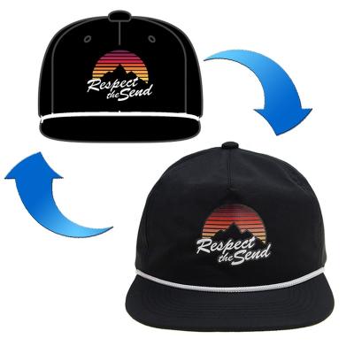 China Wholesale Fashion Waterproof Hat Custom Your Own Logo Print 5 Panel Nylon Snapback Unstructured Rope Covers Hats for sale