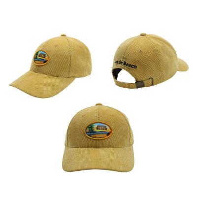 China COMMON OEM Yellow Blank 6 Panel Mens Corduroy Baseball Cap With Custom Embroidery Print Patch for sale