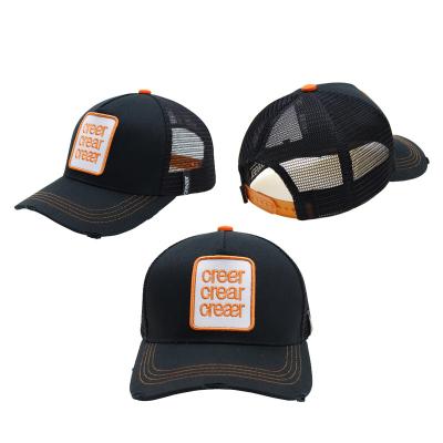 China JOINT Fashion Structured 5 Panel Mesh Trucker Hat With Custom Embroidery Patch for sale