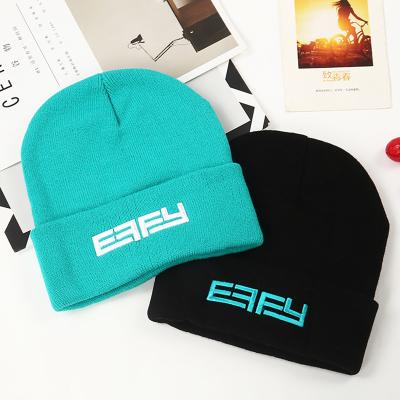 China Low Price Plain JOINT Embroidery Custom Own Logo Women Mens 100% Winter Acrylic Knitted Beanie Hat for sale