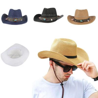 China Cowboy 2022 Straw Hat Unisex Glacier Adult Beach Straw Caps Western Panama Sunhats and Hats for sale