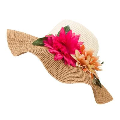 China Wholesale Character Spring and Summer Big Character Soft Brim Ladies Travel Beach Straw Hat Flower Sun Hat For Women for sale