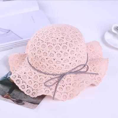 China Lovely summer promotion sandbeach fashion floppy straw hat children kids straw hat for girl with lace and flower sun hats for sale